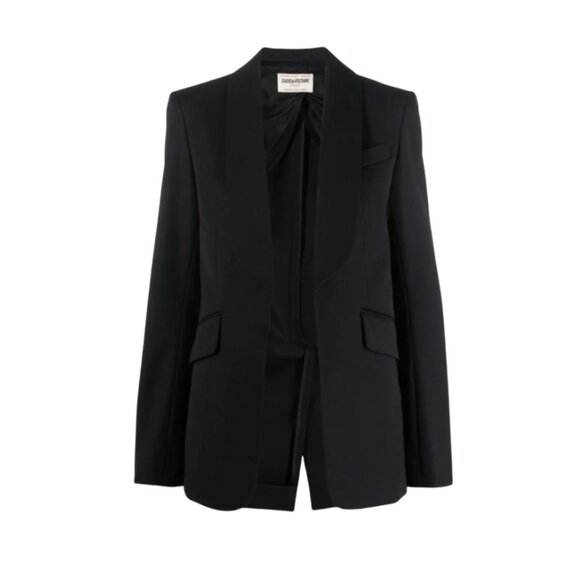 Zadig & Voltaire Date Open Front Blazer Jacket Womens 34 Small Black Gabardine - Picture 13 of 14